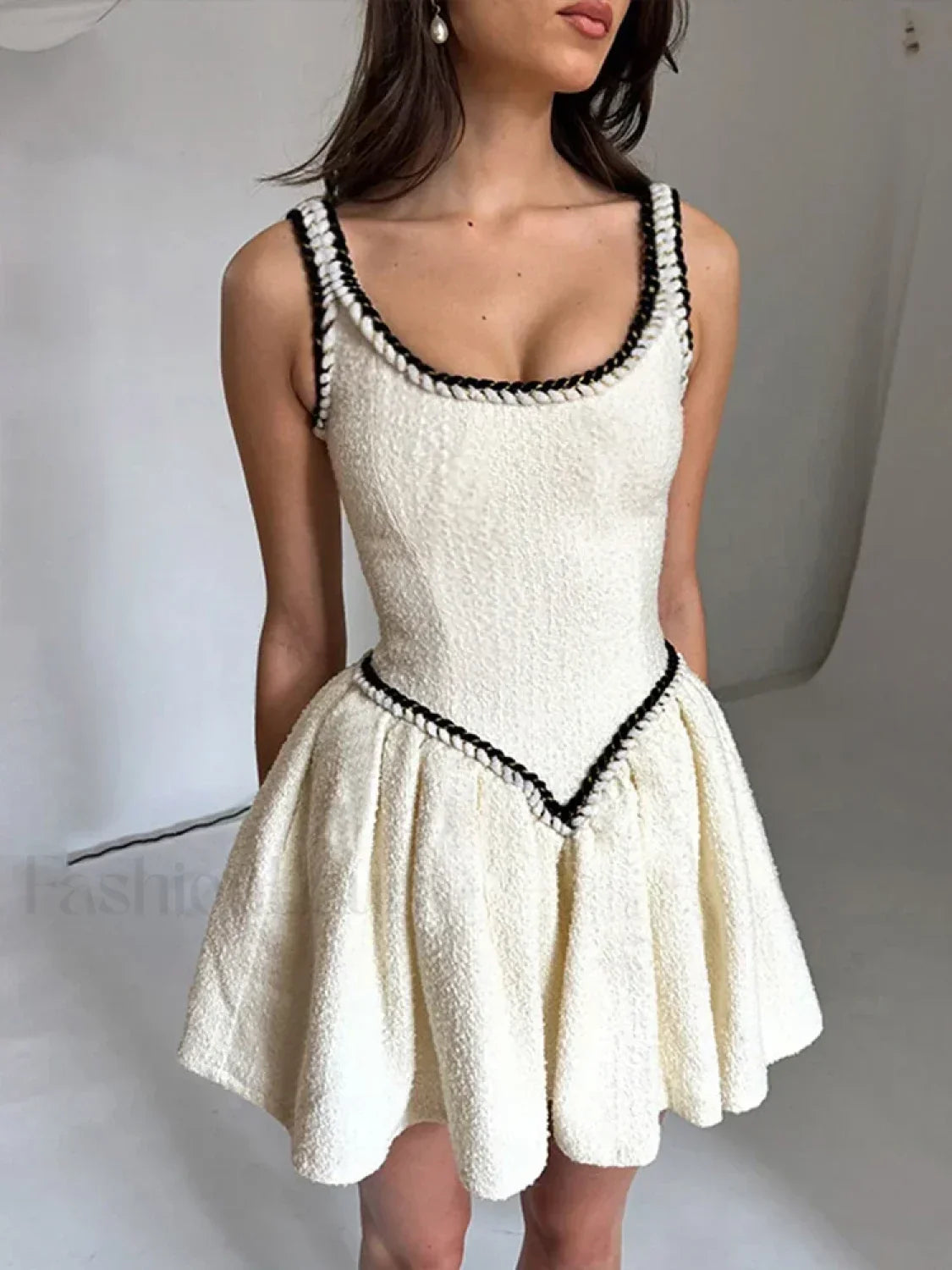 White Patchwork Sleeveless Mini Dress 8