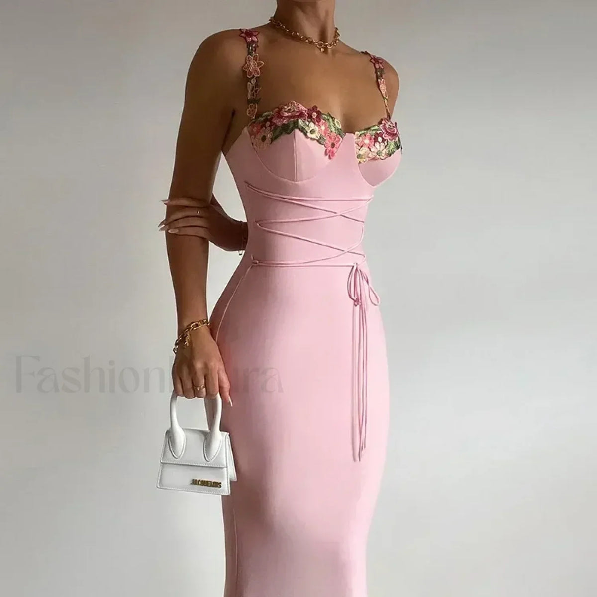 Pink Patchwork Strapless Midi Dress 6