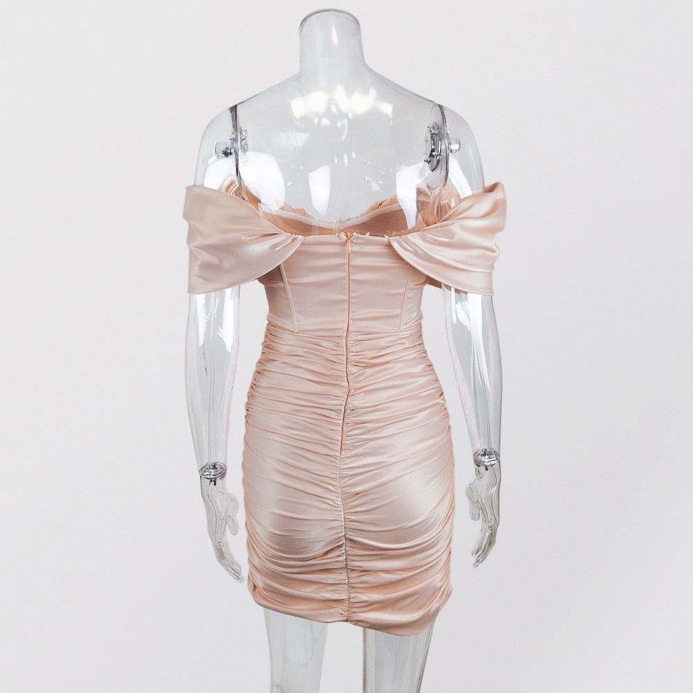 Off Shoulder Satin Ruched Bodycon Mini Dress 13
