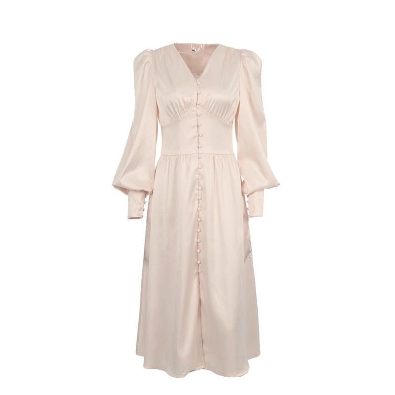 Lantern Sleeve Satin Wrap Midi Dress 8