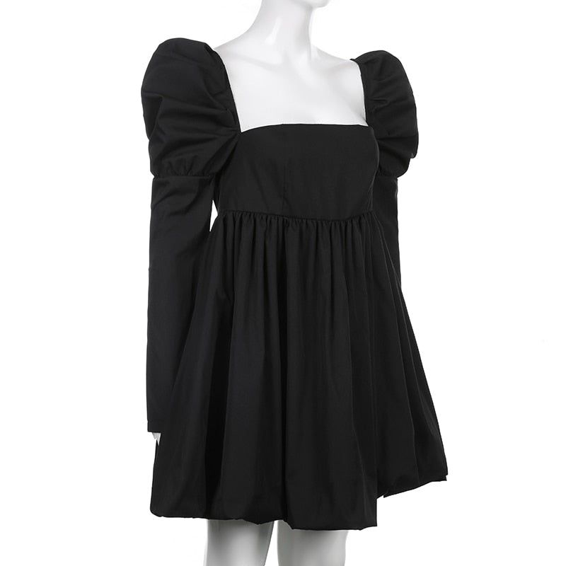 Square Neck Puff Sleeve Babydoll Bubble Hem Mini Dress 5