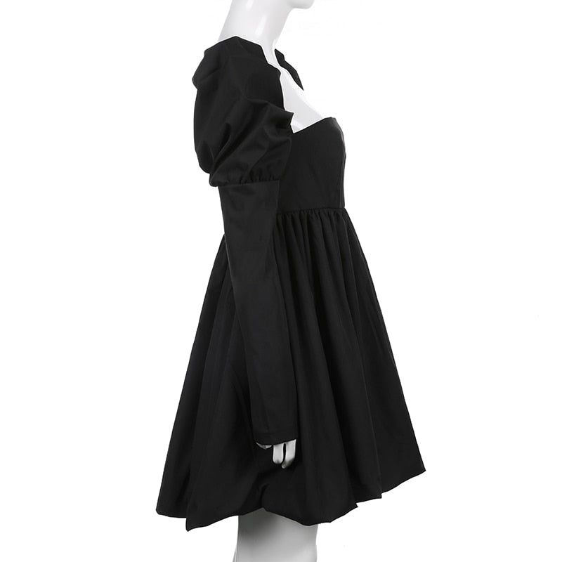 Square Neck Puff Sleeve Babydoll Bubble Hem Mini Dress 6