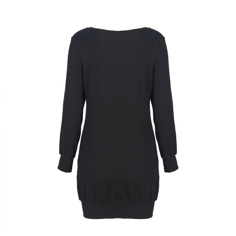 Black Hollow Out Crew Neck Long Sleeve Slim Dres