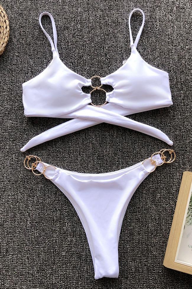 Ring Solid Bralette Brazilian Bikini Swimsuit - Two Piece Set