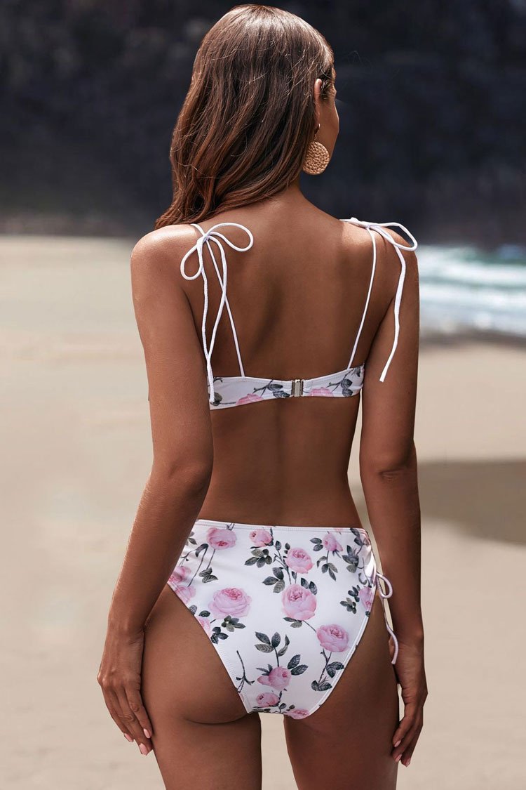 Ruffle Floral Print Bralette Bikini Swimsuit - Two Piece Set