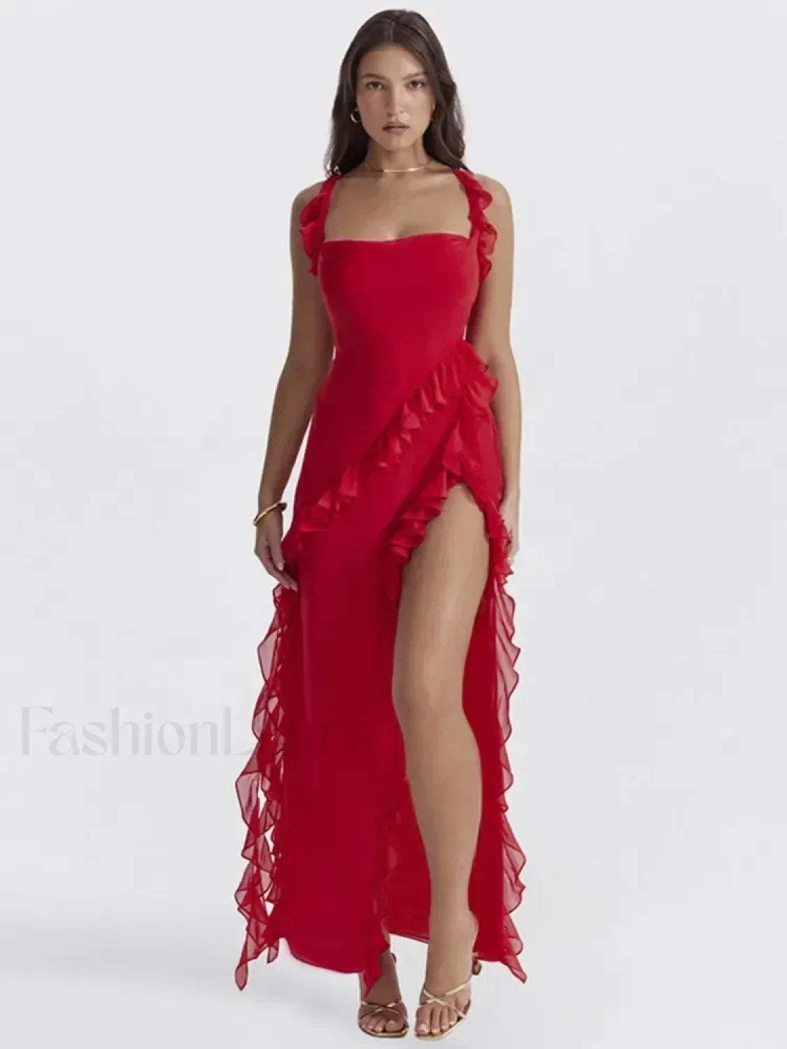 Ruffled Thigh-split Midi Dress 21