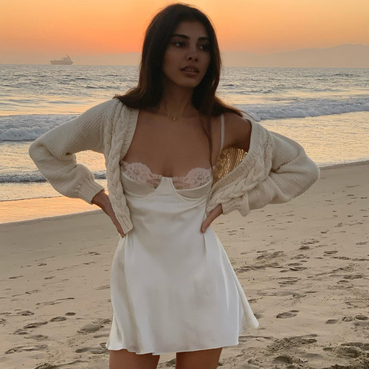 Spaghetti Strap Lace Cup Bustier Satin Slip Mini Dress 9