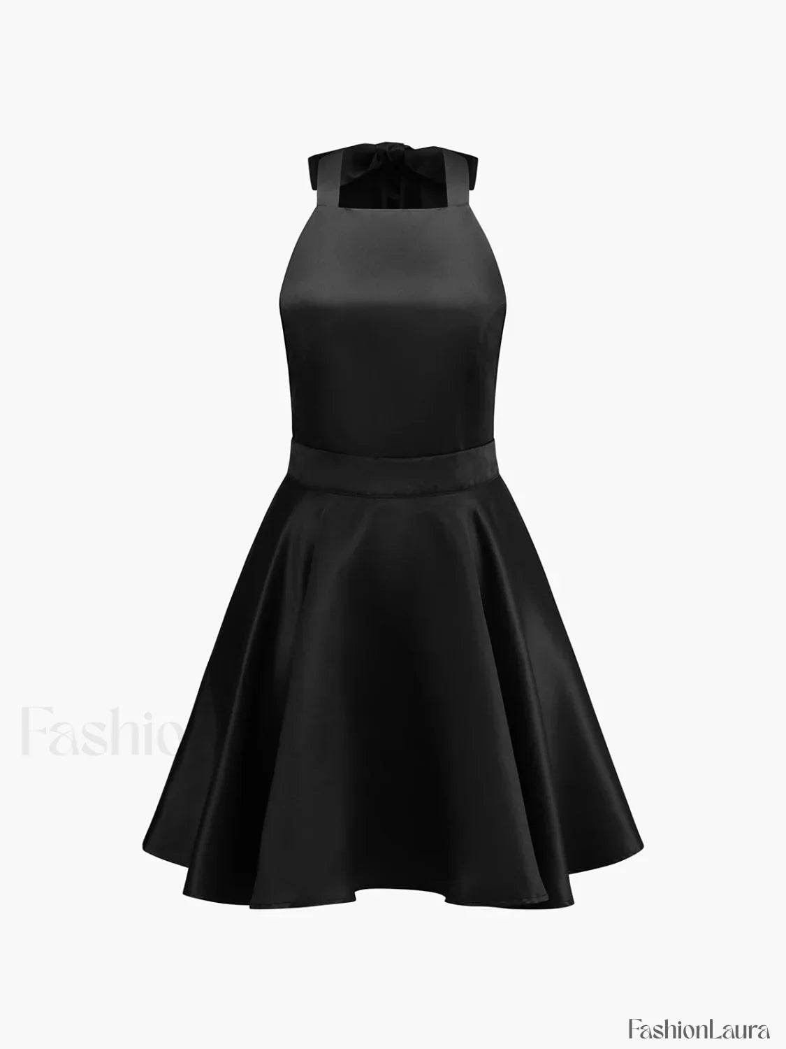 Black Satin Knotted Doule Pockets Open Back Pleated Mini Dress 24