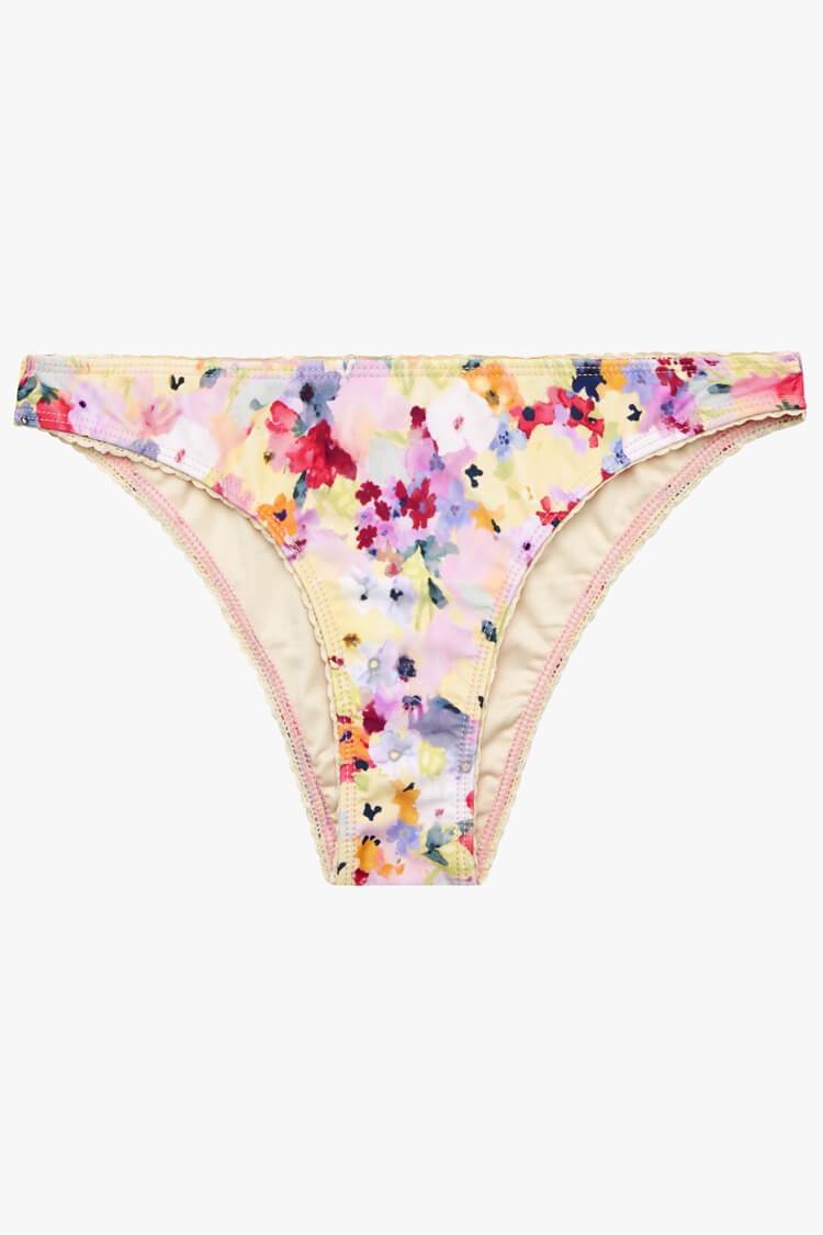 Scalloped Floral Printed Bandeau Bikini Swimsuit - Two Piece Set