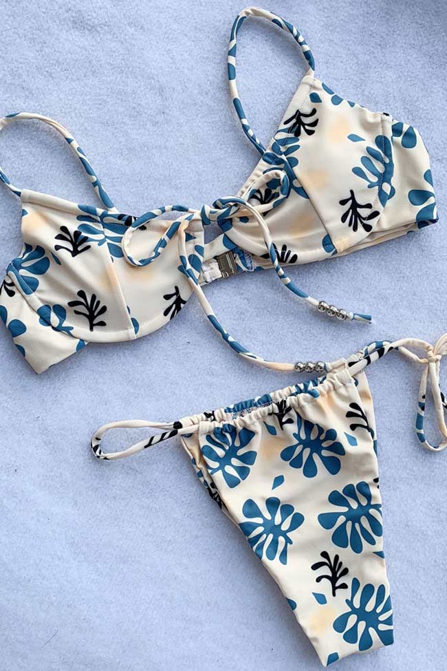 Self Tie Palm Leaf Push Up Bikini Swimsuit - Two Piece Set