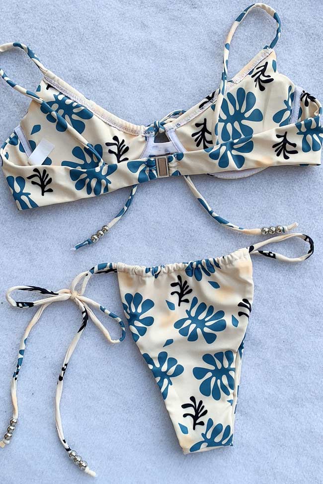 Self Tie Palm Leaf Push Up Bikini Swimsuit - Two Piece Set