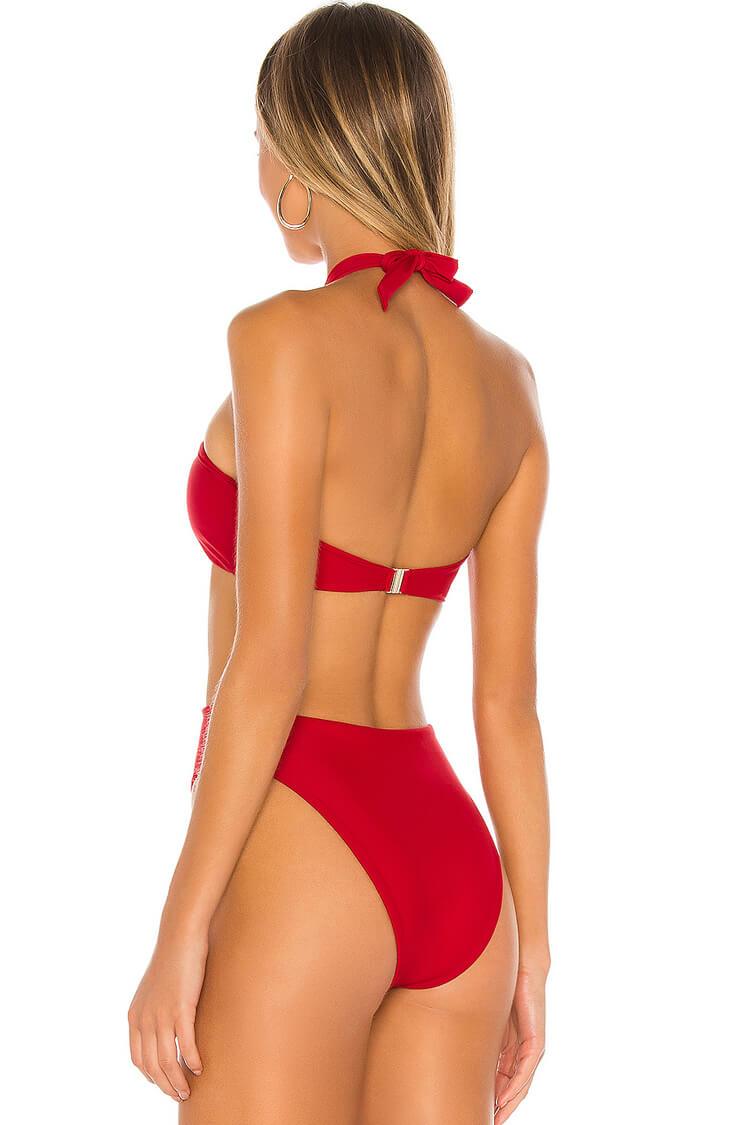Sexy Loop High Leg Halter Bandeau Bikini Swimsuit - Two Piece Set
