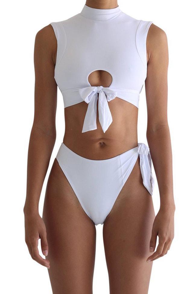 Sexy Self Tie Cutout Bikini Swimsuit - Two Piece Set