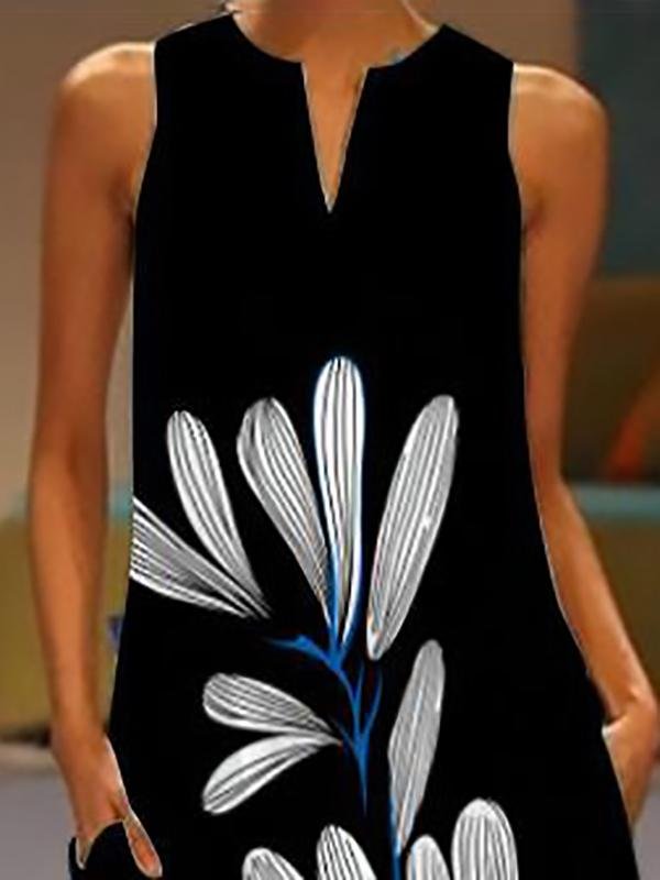 Floral Print Notched V-Neck Sleeveless Pocket Maxi Dress 2