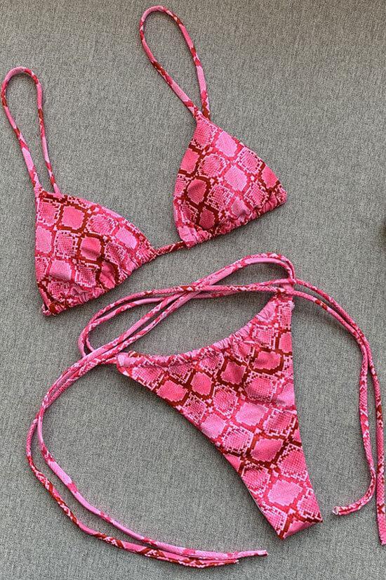 Snakeskin Strappy Slide Triangle Bikini Swimsuit - Two Piece Set