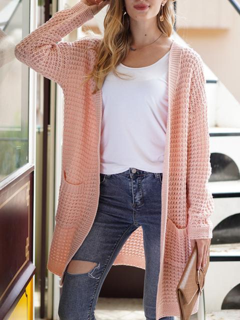 Solid Color Knitted Sweater Cardigan With Pockets