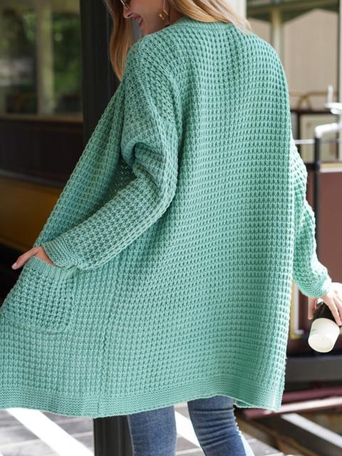 Solid Color Knitted Sweater Cardigan With Pockets