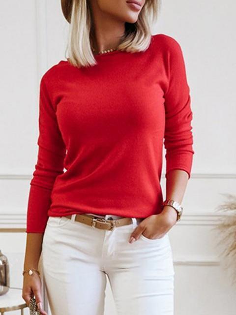 Solid Long Sleeve Thin Sweater