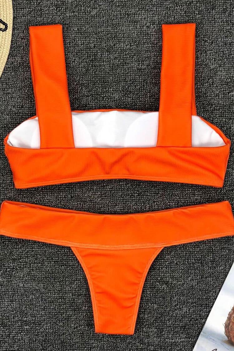 Solid Ribbed Bandeau Bikini Swimsuit - Two Piece Set