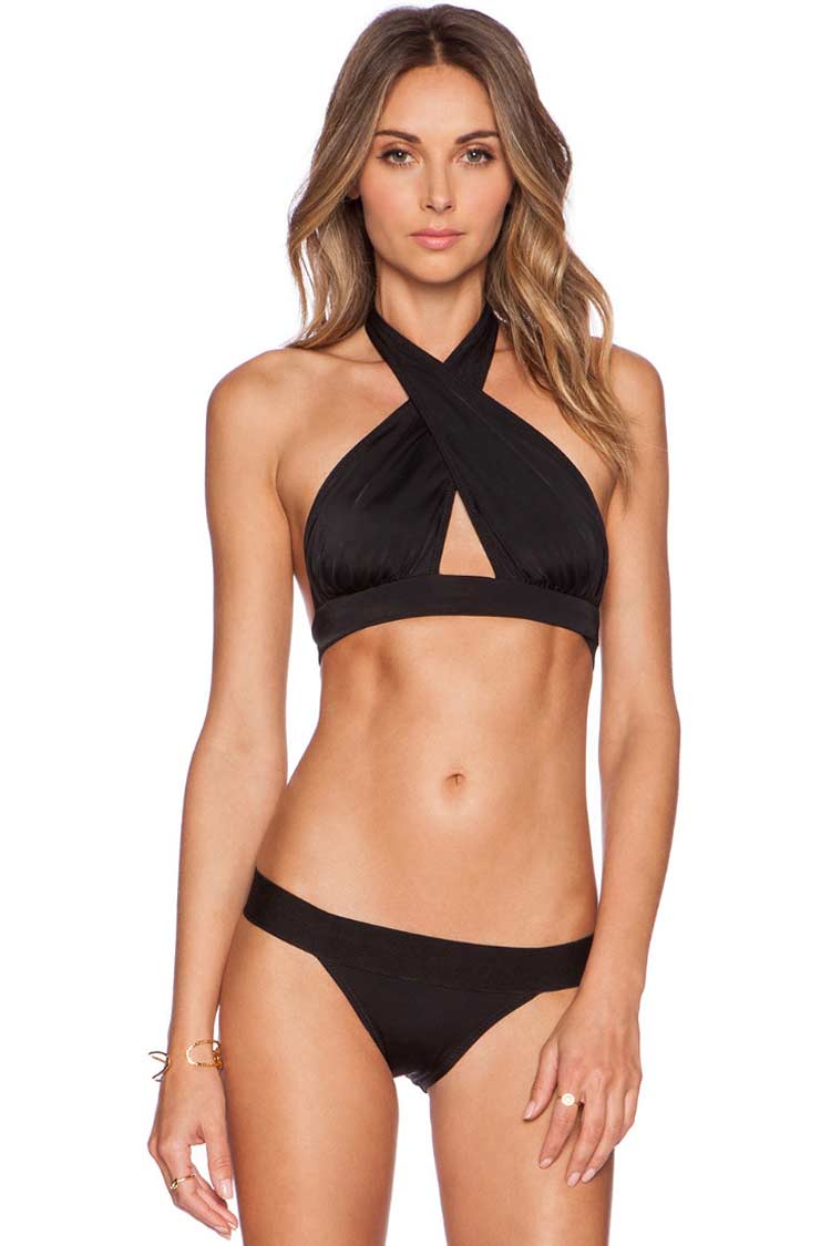 Solid Wrap Halter Bikini Swimsuit - Two Piece Set