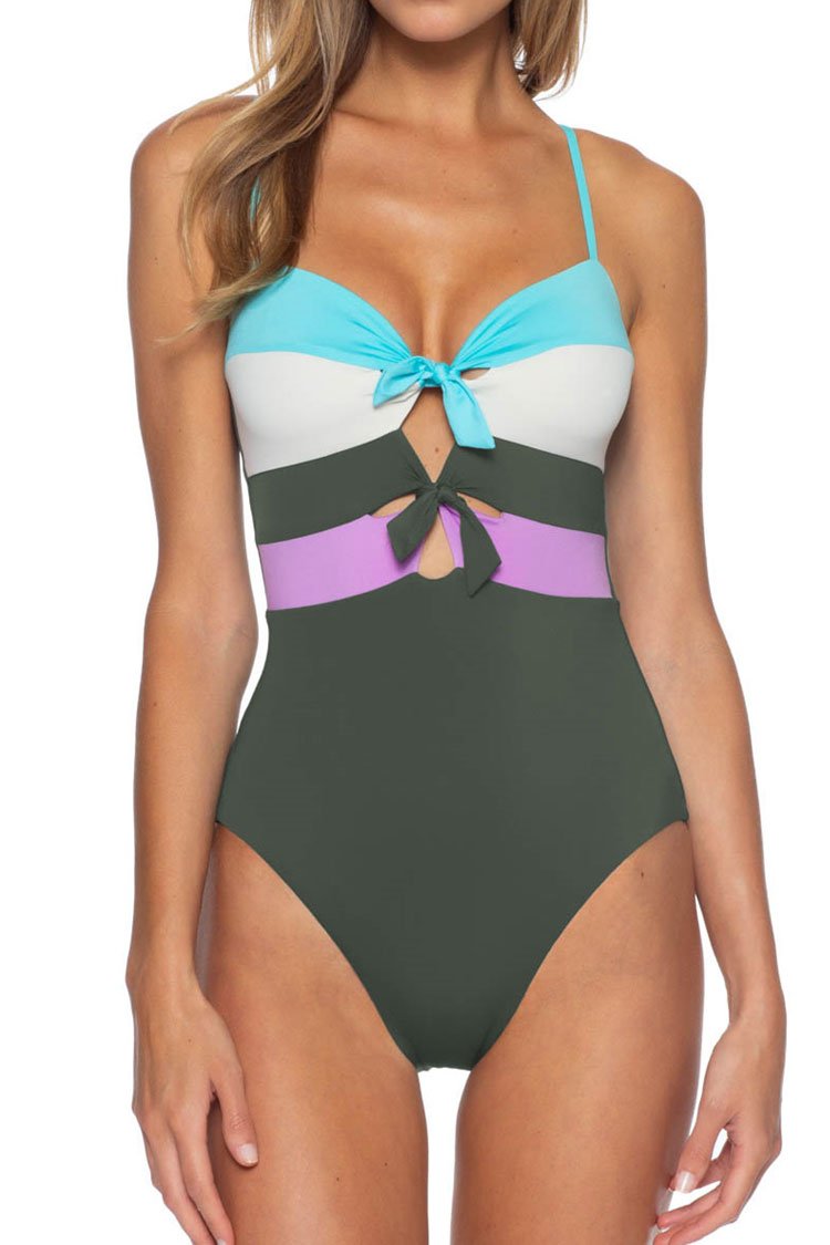 Sport Cross Low Back Knotted Front One Piece Swimsuit