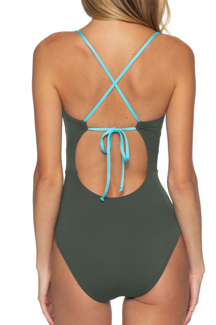 Sport Cross Low Back Knotted Front One Piece Swimsuit