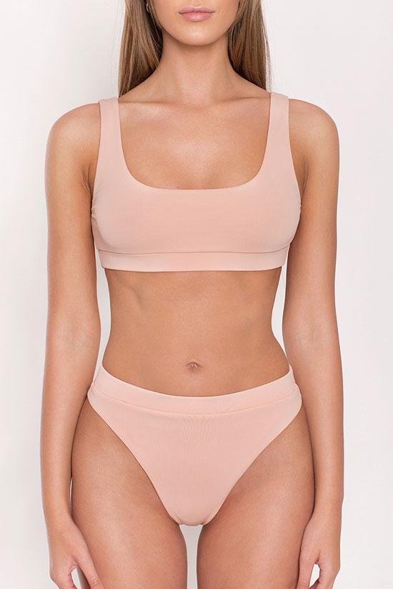 Sporty Brazilian Cut Solid Bralette Bikini Swimsuit - Two Piece Set