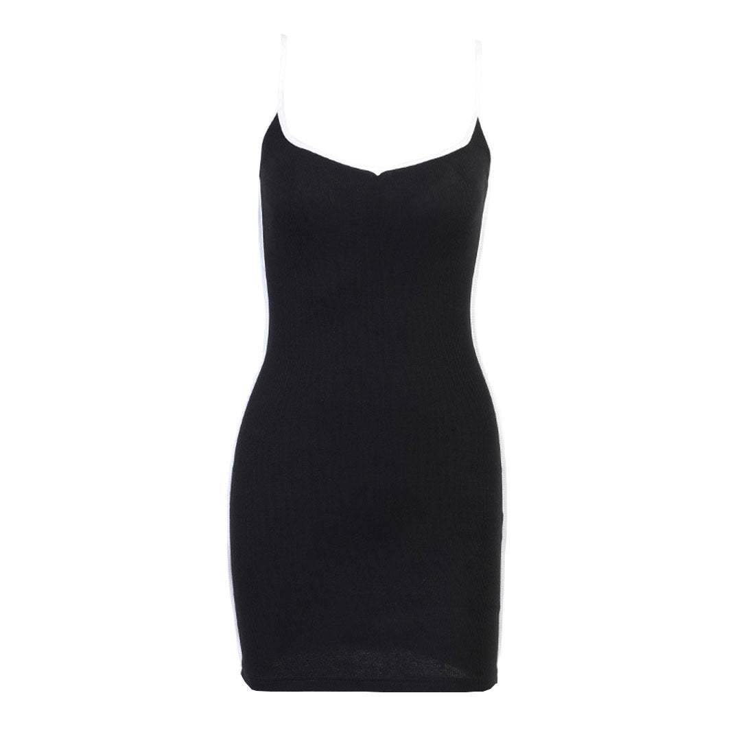 Spaghetti Strap Contrast Trim Rib Knit Bodycon Mini Dress 4