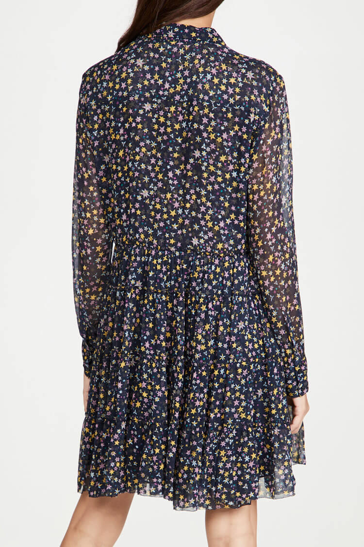 Starry Long Sleeve Pleated French Midi Dress 3