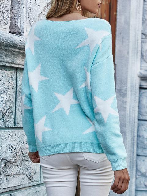 Stars Print V-neck Knitted Sweater