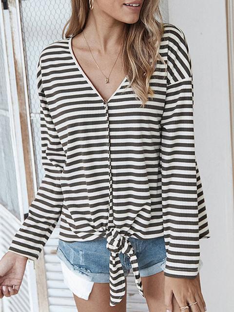 Striped Button Long Sleeve Sweater