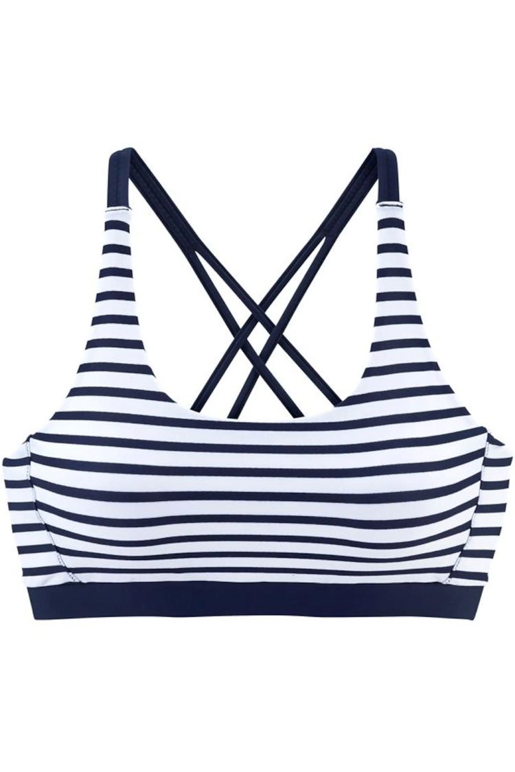 Striped Cross Back Crop Bikini Swimsuit - Two Piece Set