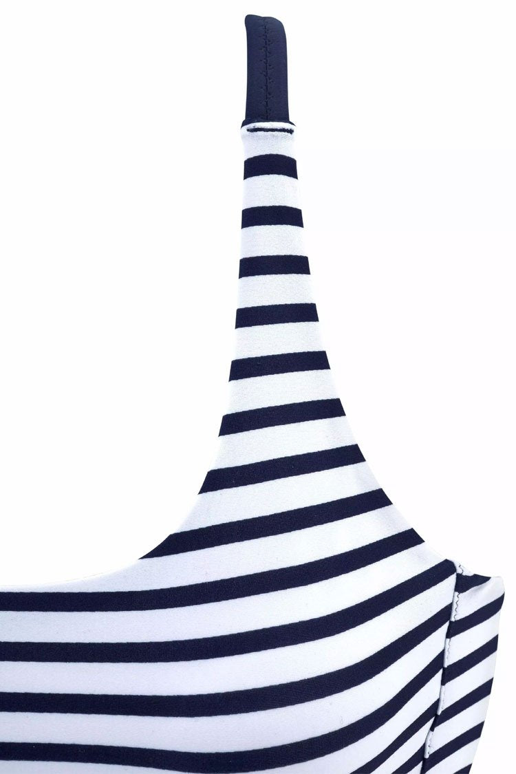 Striped Cross Back Crop Bikini Swimsuit - Two Piece Set
