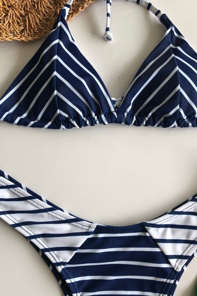 Striped High Leg Slide Micro Triangle Bikini - Two Piece Swimsuit