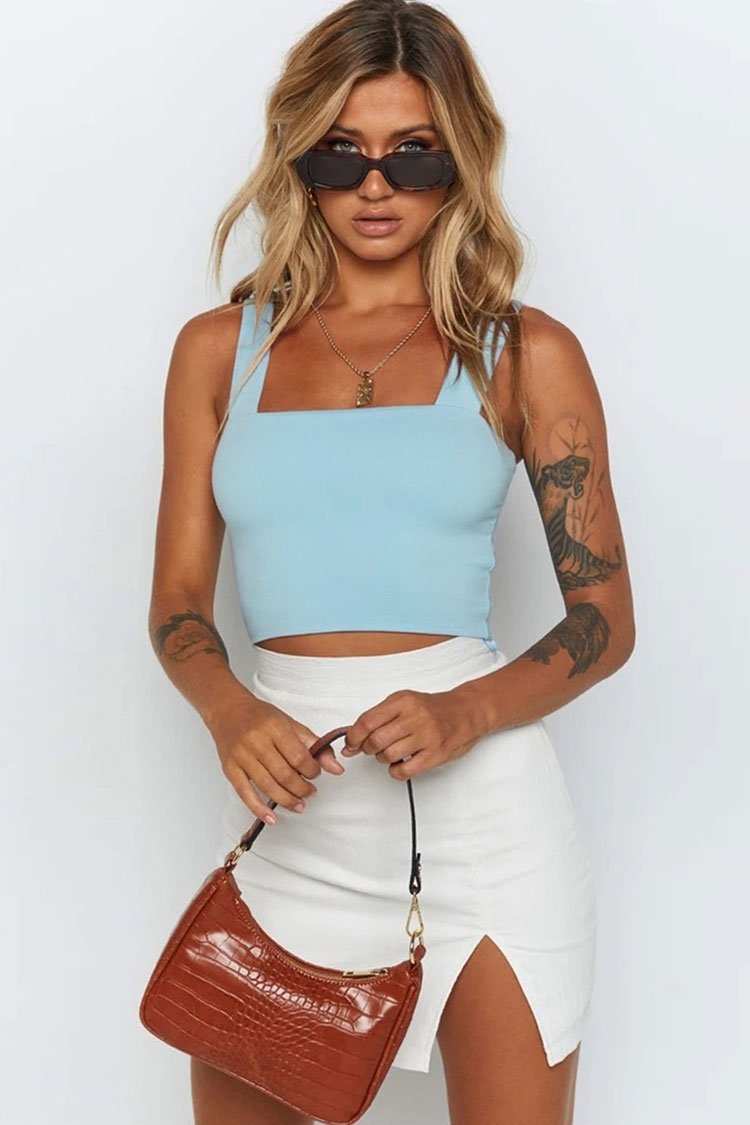Stylish Square Neck Cropped Beach Tank Top