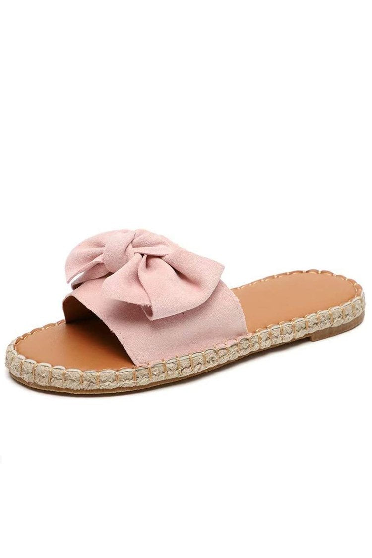 Suede Bowknot Flat Slide Sandals