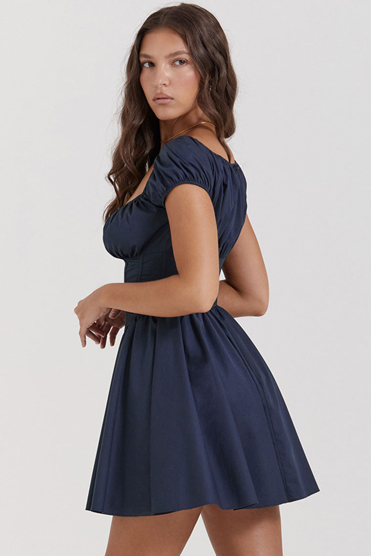 Scoop Neck Cap Sleeve Corset Button Front Fit and Flare Mini Dress 7