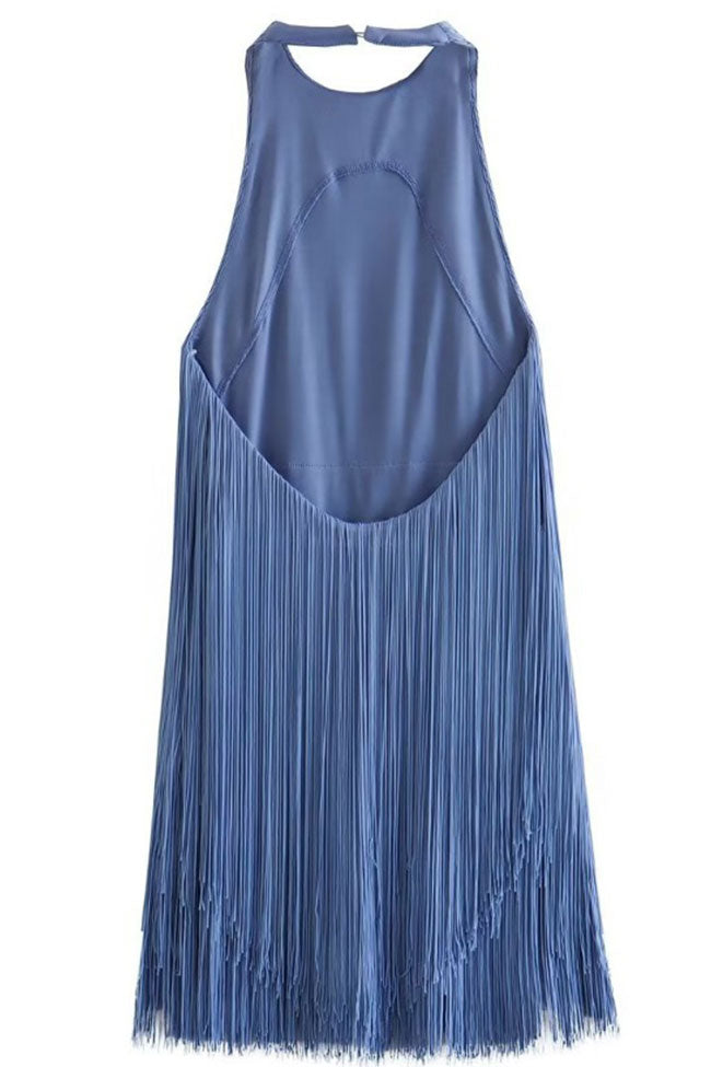 Halter Neck Tiered Layered Fringe Flapper Shift Mini Dress 4