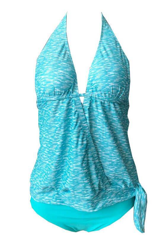 Tie Dye Knotted Side Halter Wrap Tankini - Two Piece Swimsuit