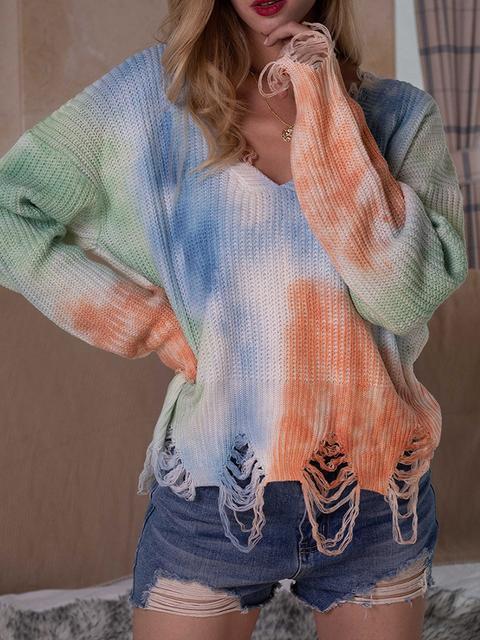 Tie-dye Print V-neck Sweater