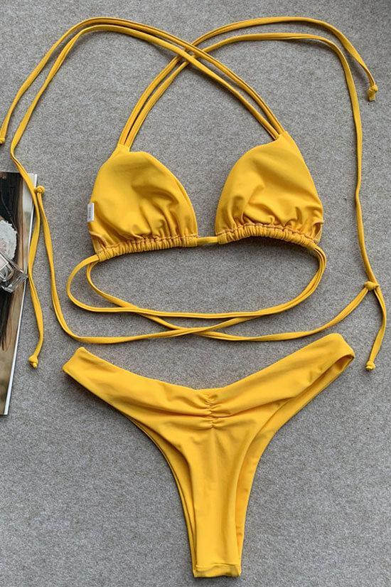 Tie String Slide Triangle Brazilian Bikini Swimsuit - Two Piece Set