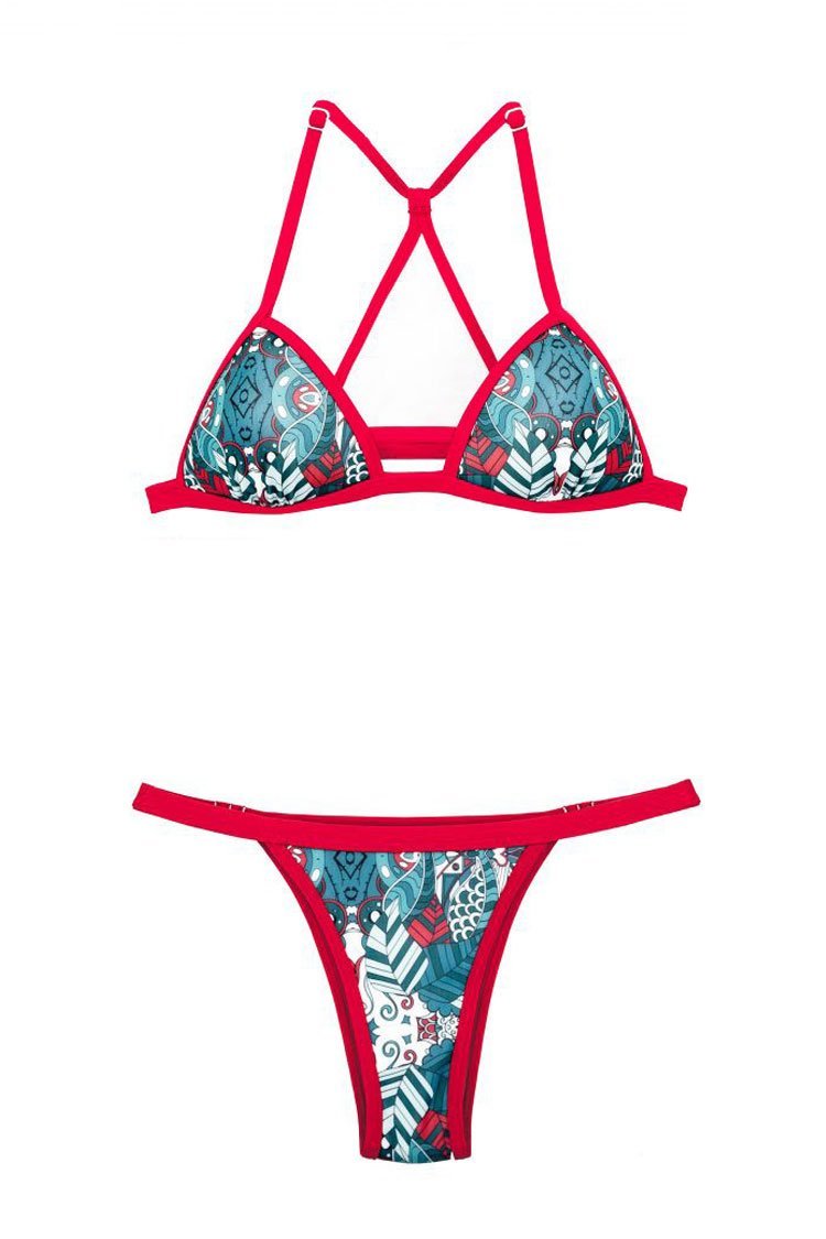 Tropical Racerback Triangle Brazilian Bikini Swimsuit - Two Piece Set