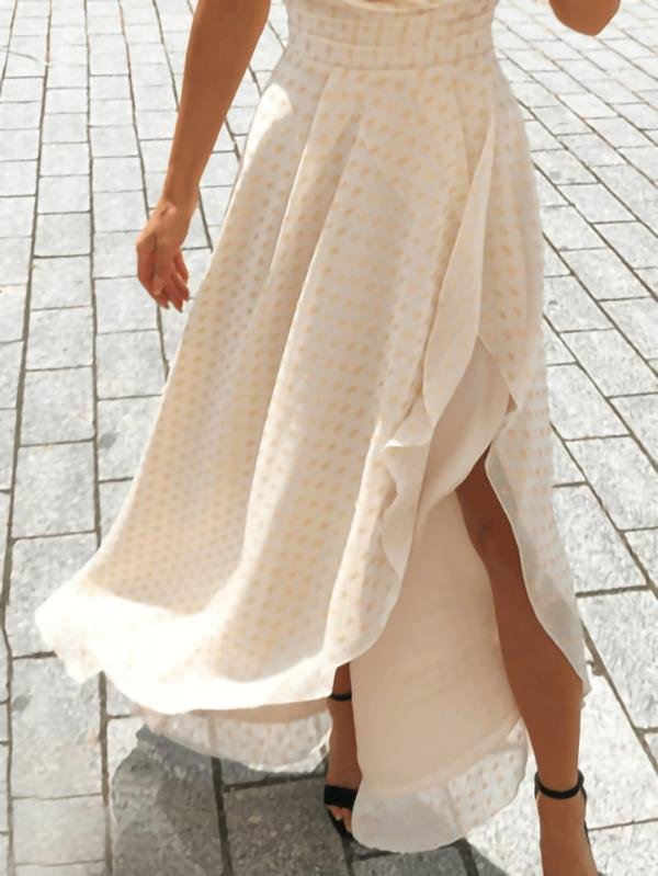 Heart Neckline Off-Shoulder Ruched Crisscross Dot Print Fit-and-Flare Mini Dress 2