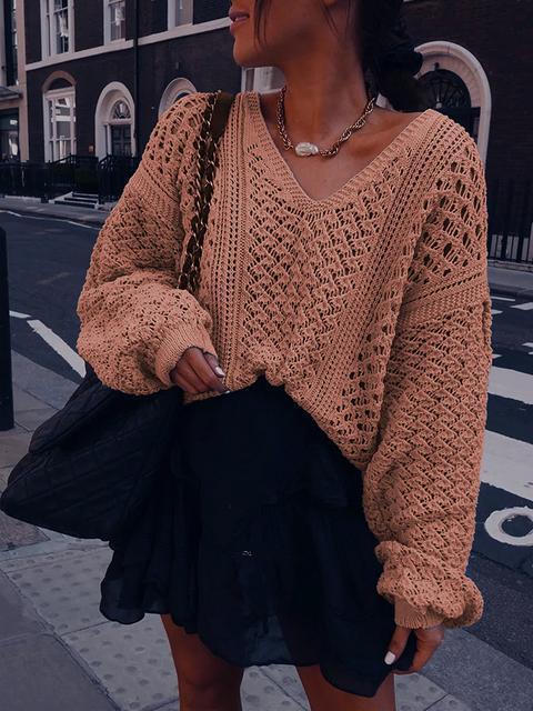 V-neck Hollow Out Loose Sweater