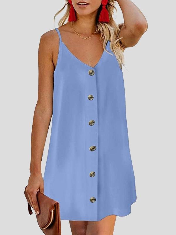 Deep V Spaghetti Strap Button-Front Shift Mini Dress 4