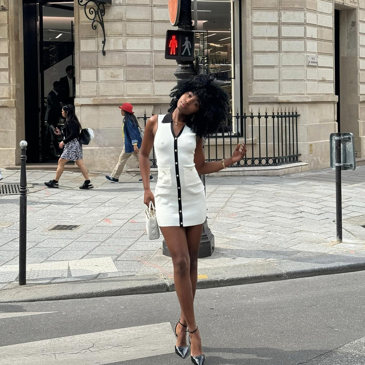 Sleeveless Contrast Collar Button Front Knit Patch Pocket Mini Dress 8