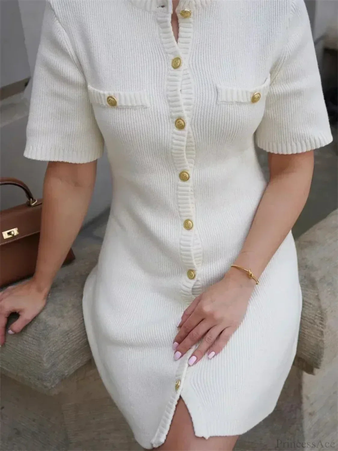 Ribbed Knit Button Front Pocket Detail Mini Dress 2