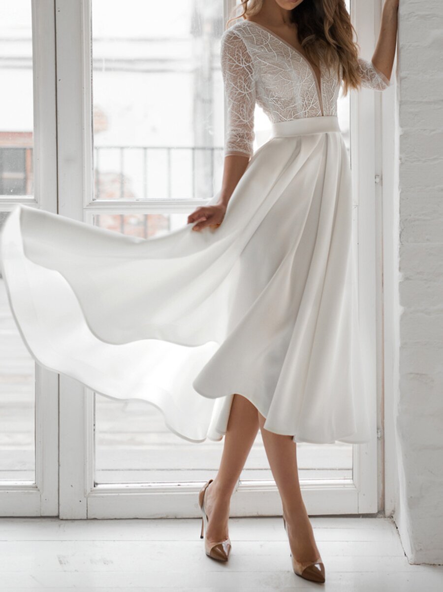 Dresses Lace Neck Backless Swing Dress