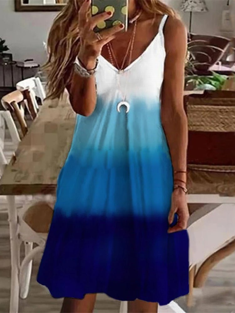 Patchwork Floral Print Spaghetti Strap Deep V A-Line Mini Dress 2