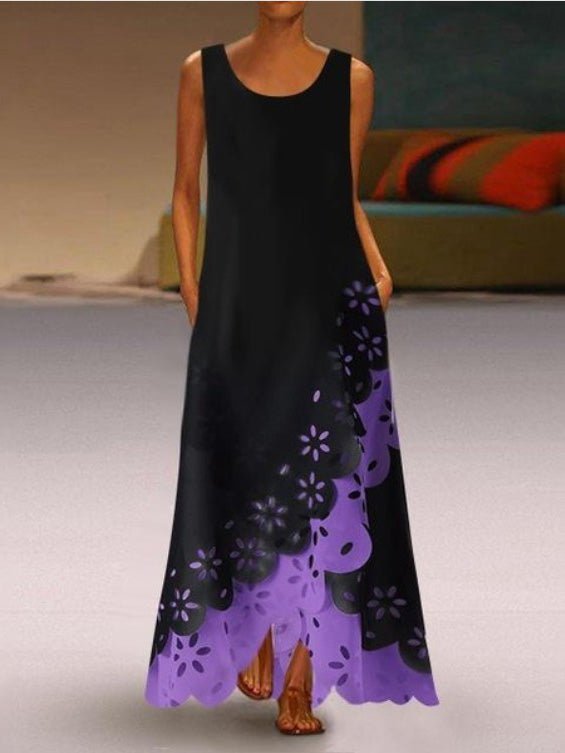 Laser Cut Floral Eyelet Scalloped Hem Asymmetric Layered Sleeveless Maxi Dress 4